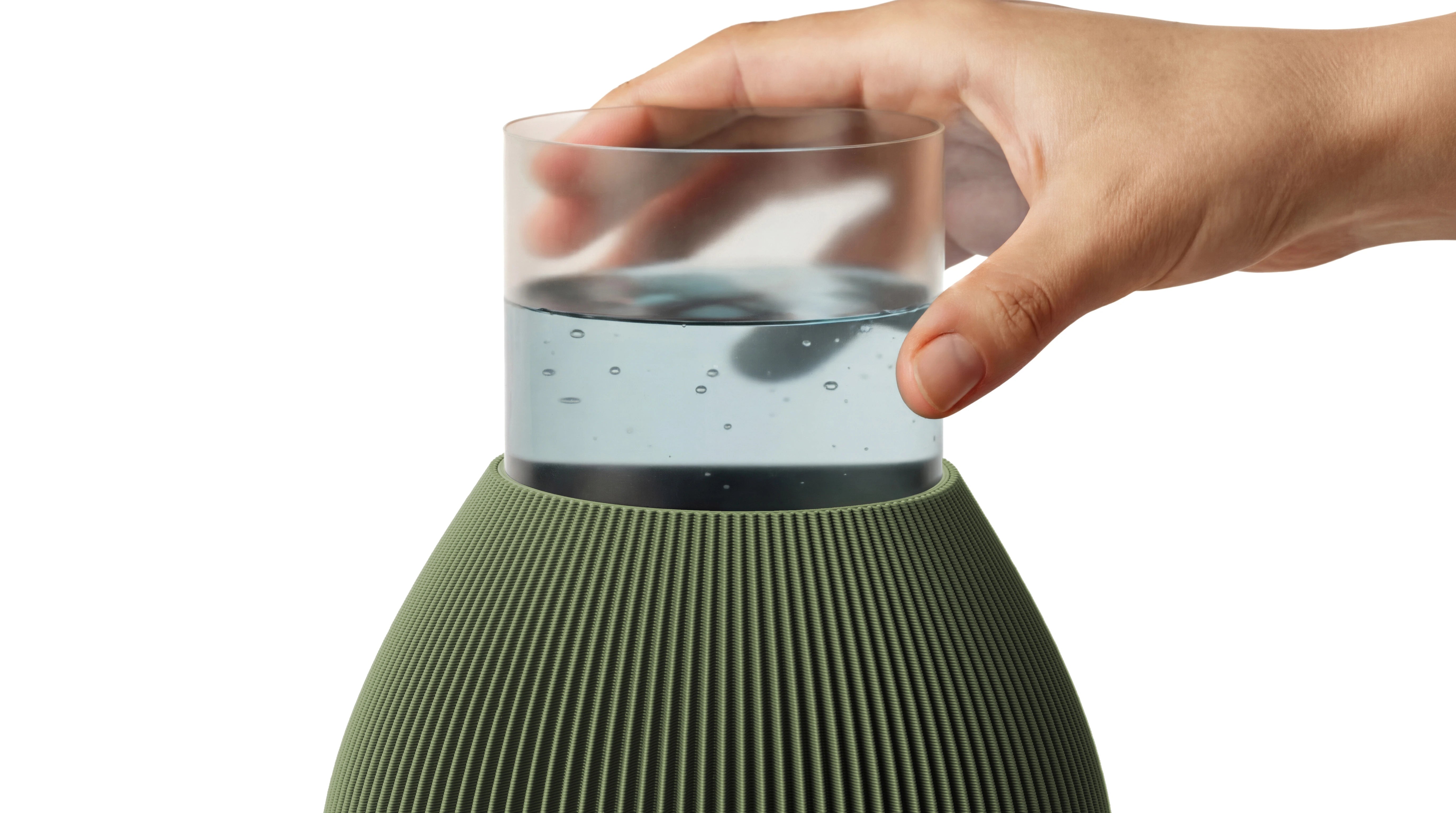 Olivgruene bauchige Vase RUND mit herausnehmbarem Wassereinsatz