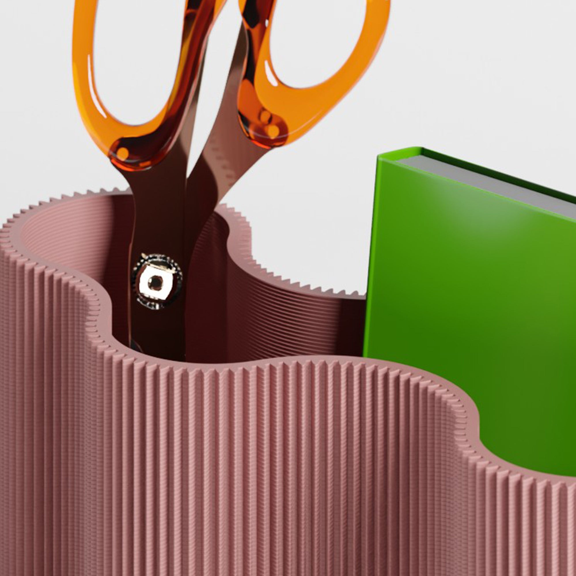 Detail vom Stiftehalter KORALLE Modul FÜNF in terracotta aus dem 3D Druck mit Schere #farbe_terracotta